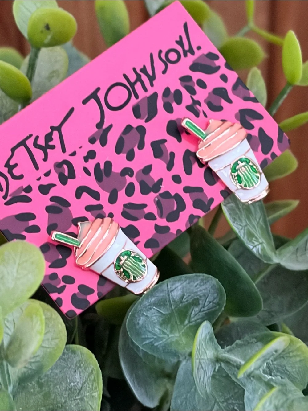 Betsey Johnson Starbucks Iced Coffee Cup Stud Earrings Pink Green